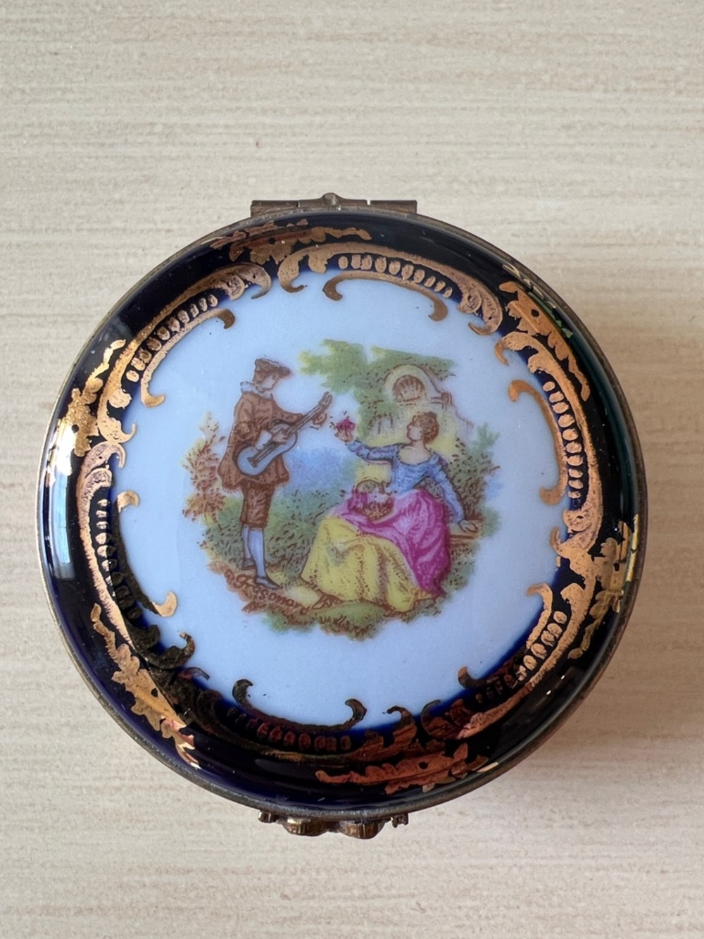 Vintage Limoges Castel France Cobalt Blue & 22K Gold Hand-Painted Trinket Box